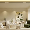Modern Living and Dining Room Interior With Sofa Coffee Table Abstract Painting And Green Plants