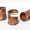 Three Carved Wooden Pen Holders With Intricate Patterns And Classic Design