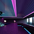 Modern Hotel Lobby With Stylish Purple Neon Lights And Sleek Integrated Bar Lounge Design