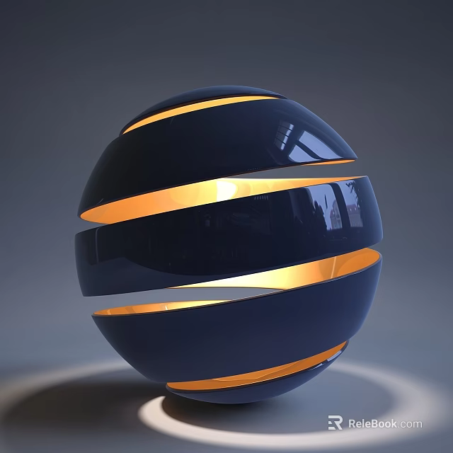 Unique Abstract Shaped Table Lamp Featuring Black Sphere Design And Orange Illuminated Strips 3d model