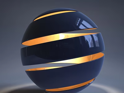Unique Abstract Shaped Table Lamp Featuring Black Sphere Design And Orange Illuminated Strips 3d model