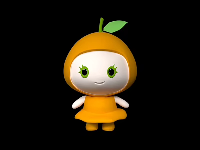 Cute Group of Cartoon Characters in Orange Hoodies with Green Leaves and Yellow Skirts 3d model