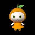 Cute Group of Cartoon Characters in Orange Hoodies with Green Leaves and Yellow Skirts