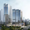 Modern High Rise Office Building Exterior With Glass Curtain Walls Urban Roads And Greenery