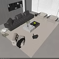 Modern Black Leather Sofa And White Coffee Table Set In Minimalist Living Room With Chairs