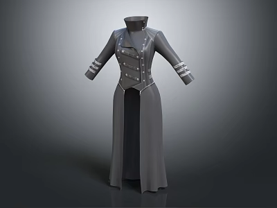 Elegant Long Coat Featuring Stand Up Collar Double Breasted Buttons And Long Sleeves 3d model