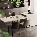 Modern Kitchen Interior With White Island Counter Dining Table Chairs And Cabinets 3d model