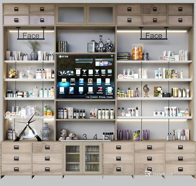 Modern Retail Display Shelves With Multi tiered Racks Diverse Products And Lighting 3d model 