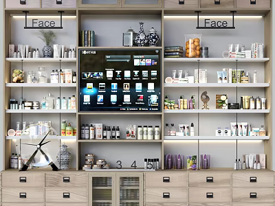 Modern Retail Display Shelves With Multi tiered Racks Diverse Products And Lighting 3d model