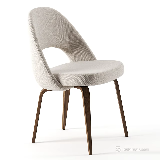 Elegant Modern Stool Design With Beige Fabric Seat Backrest And Wooden Legs 3d model 