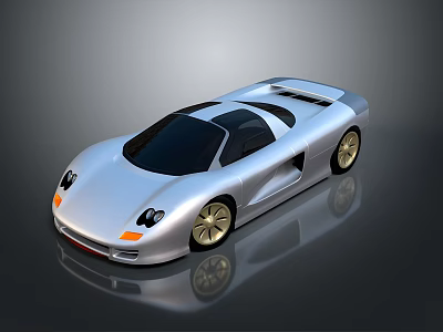 Silver Sports Car with Black Roof and Golden Wheels Sleek Modern Design Shiny Exterior 3d model