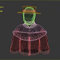 Wide Brimmed Gray Hat And Fringed Cloak With Stitched Fabric Design