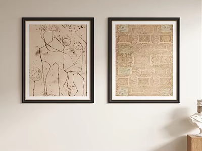 Black Framed Abstract Paintings Hanging on White Wall as Decorative Art 3d model