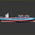 Red And Blue Cargo Ship Carrying Containers For Maersk Line