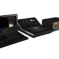Professional Headphones and Speakers System with Mixing Consoles Equipment Cases and Laptops