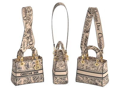 Christian Dior Monogram Print Handbags With Adjustable Straps And Gold Tone Hardware 3d model