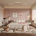 Modern Kids Room With Pink Walls White Bed Study Desk Stuffed Toys And Soft Rug