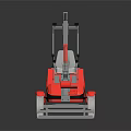 Red Compact Construction Vehicle With Mechanical Arm And White Wheels