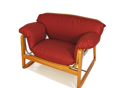 Red Single Sofa With Wooden Frame And Padded Backrest Armrests Modern Design 3d model