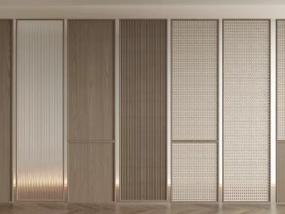 Modern Wardrobe Doors With Wooden Slatted Rattan And Textured Panel Designs 3d model