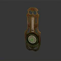 Vintage Carved Brown Thermometer And Clock Device With Classic Design For Temperature And Time