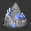 Modern Clear Resin Rock Sculpture Featuring Blue Geometric Crystalline Structures 3d model