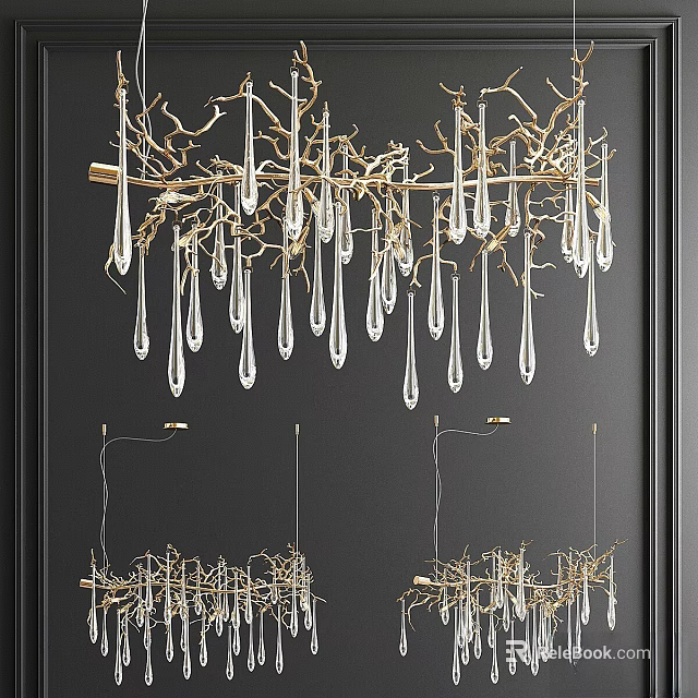 Modern Luxury Chandelier with Gold Metal Branches and Crystal Droplets Design 3d model 