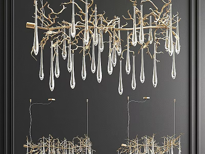 Modern Luxury Chandelier with Gold Metal Branches and Crystal Droplets Design 3d model