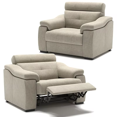 Beige Fabric Single Sofa With Reclining Ottoman For Modern Living Room Comfortable Use 3d model