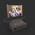 Vintage Computer With Adjustable Monitor Stand And Cartoon Character
