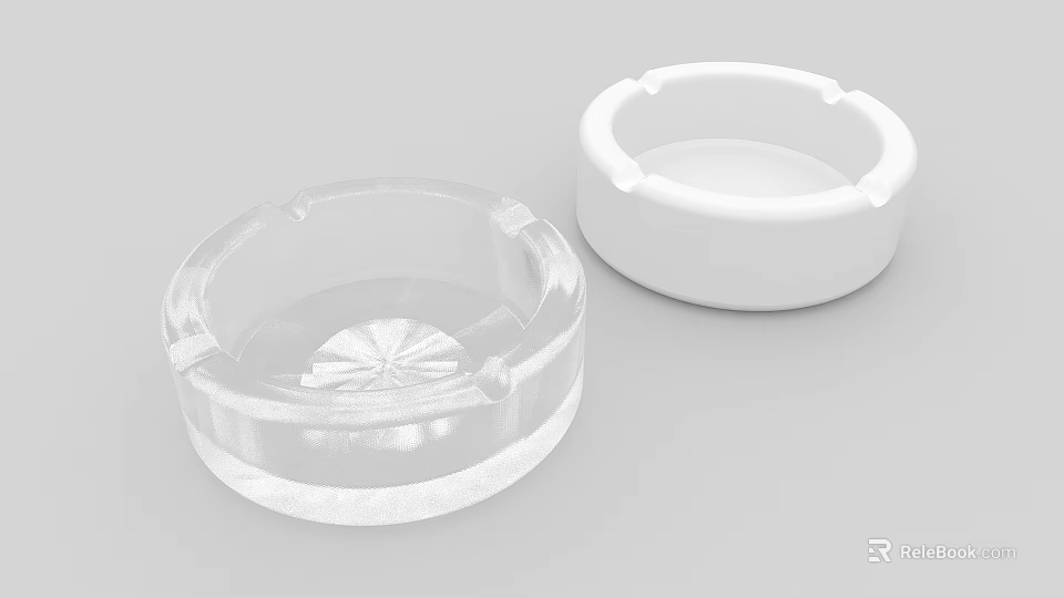 Round Transparent And White Ashtrays With Smooth Surface Design 3d model 