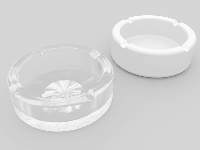 Round Transparent And White Ashtrays With Smooth Surface Design 3d model