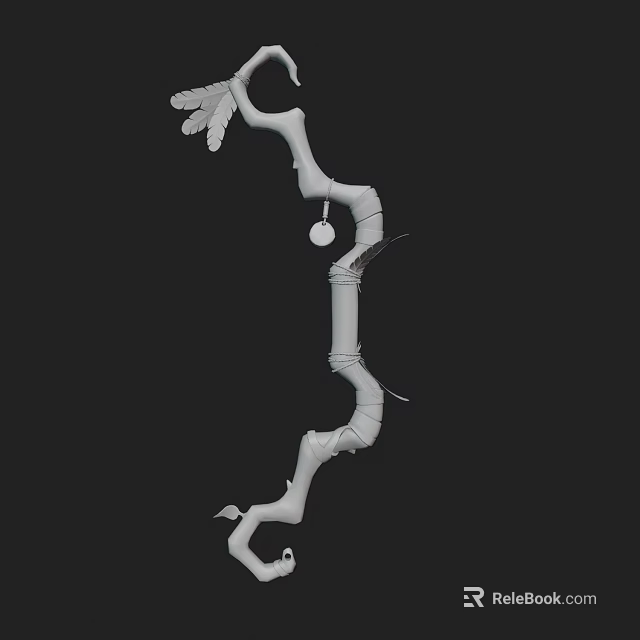 White Curved Branch Shaped Weapon With Claw Like Parts And Hanging Circular Object 3d model 