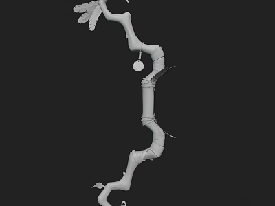 White Curved Branch Shaped Weapon With Claw Like Parts And Hanging Circular Object 3d model