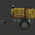 Yellow Industrial Generator With Trailer Hitch And Worn Metal Texture On Wheels