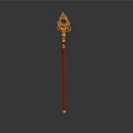 Artistic Golden Top Red Shaft Decorative Sculpture With Intricate Carvings
