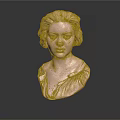 Pink Woman Bust Sculpture Featuring Curly Hair Ruffled Collar In Dark Background With Reflective Surface