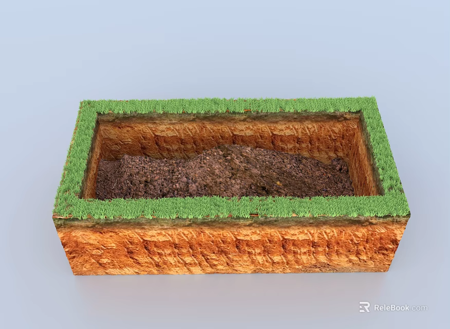 Rectangular Garden Ornament With Orange Border Green Grass Edge And Inner Soil 3d model