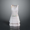 White Layered Dress With Decorative Waist Belt And Floral Accents