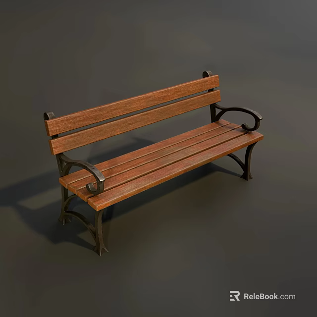 Outdoor Bench with Wooden Seat Metal Armrests and Sturdy Metal Frame for Garden Park 3d model 
