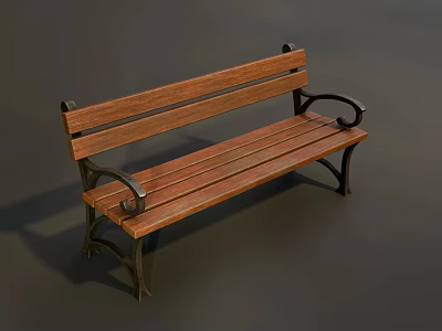 Outdoor Bench with Wooden Seat Metal Armrests and Sturdy Metal Frame for Garden Park 3d model