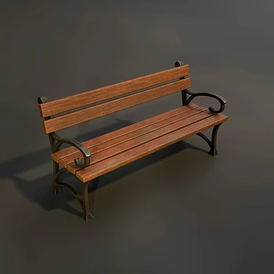 Outdoor Bench with Wooden Seat Metal Armrests and Sturdy Metal Frame for Garden Park 3d model