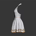 Elegant White Halter Neck Dress With Golden Decorations And Hem Patterns