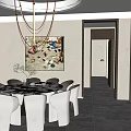 Elegant Modern Box Interior Design With Stylish Dining Table Chairs And Artwork Decor 3d model