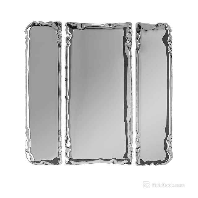 Three Rectangular Mirrors with Wavy Decorative Frames for Modern Home Interior Design 3d model 