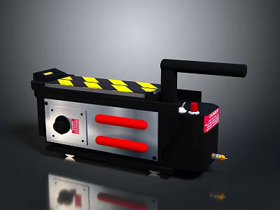 Black And Silver Mechanical Device With Yellow Black Warning Stripes Red Buttons And Handle 3d model