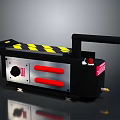 Black And Silver Mechanical Device With Yellow Black Warning Stripes Red Buttons And Handle