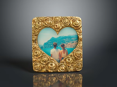 Golden Rose Carved Photo Frame For Home Decor Living Room 3d model