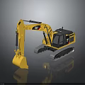 CAT Yellow Tracked Excavator With Front Shovel Bucket And Operator Cabin