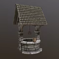 Traditional Stone Well Garden Ornament With Tile Roof And Wooden Bucket